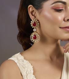 Gold plated red stones dangler drop earrings