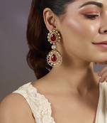 Gold plated red stones dangler drop earrings