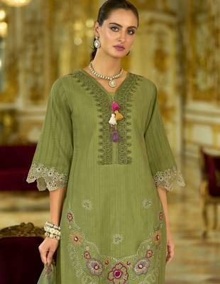 Nazrana Floral Thread Embroidered Schiffli Orangza Lace Kurta Trouser & Dupatta 1