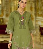 Nazrana Floral Thread Embroidered Schiffli Orangza Lace Kurta Trouser & Dupatta