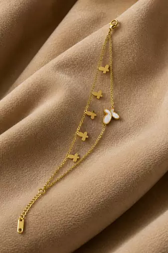 18k gold plated mop butterfly layered bracelet