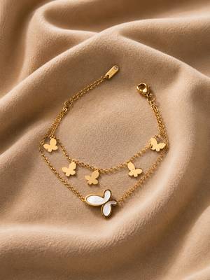 18k gold plated mop butterfly layered bracelet 2