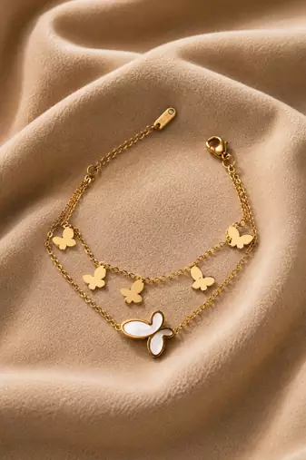 18k gold plated mop butterfly layered bracelet