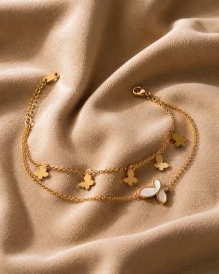 18k gold plated mop butterfly layered bracelet 3