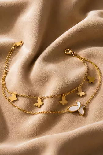 18k gold plated mop butterfly layered bracelet