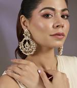 Gold plated white motis chandbali  earrings