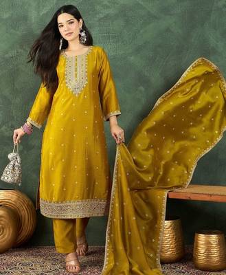Women Ethnic Motifs Embroidered Regular Thread Work Kurta with Salwar & With Dupatta 1