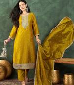 Women Ethnic Motifs Embroidered Regular Thread Work Kurta with Salwar & With Dupatta
