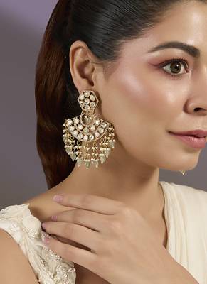 Gold plated polki stones chandbali earrings 1