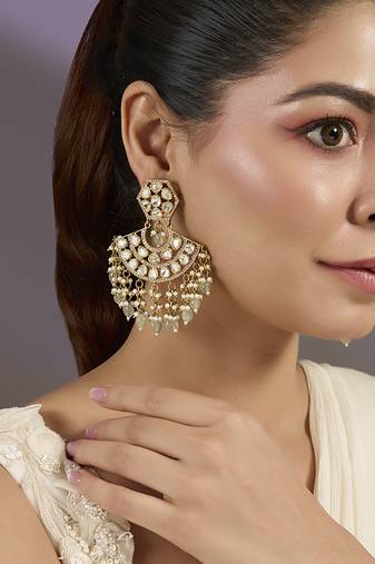 Gold plated polki stones chandbali earrings