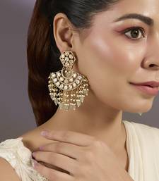 Gold plated polki stones chandbali earrings
