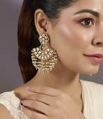 Gold plated polki stones chandbali earrings