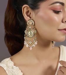 Gold plated pink stones danglers drop earrings