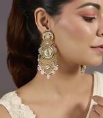 Gold plated pink stones danglers drop earrings