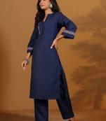Embroidered Straight Thread Work Kurta With Trousers