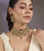 Gold plated multicolor polki stones choker set
