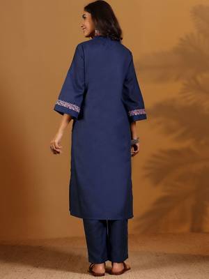 Embroidered Straight Thread Work Kurta With Trousers 5