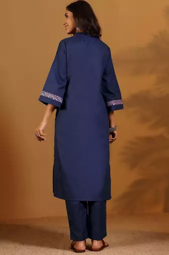 Embroidered Straight Thread Work Kurta With Trousers