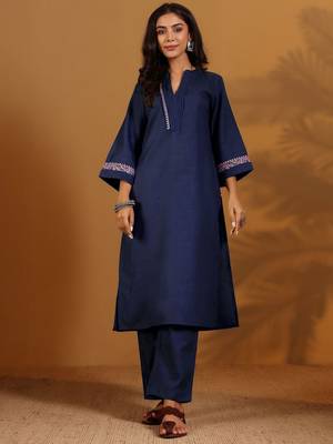 Embroidered Straight Thread Work Kurta With Trousers 6