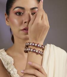 Gold plated dark pink stones kundan bangles