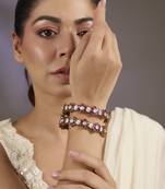 Gold plated dark pink stones kundan bangles