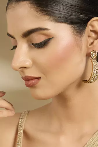 Elegant gold plated polki dangler hoop earrings