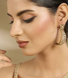 Elegant gold plated polki dangler hoop earrings