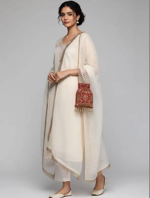 Women Embroidered Regular Thread Work Kurta with Trousers & With Dupatta 5