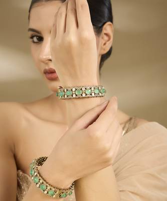 Gold plated pastel green polki stones bangles 1