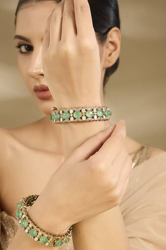 Gold plated pastel green polki stones bangles
