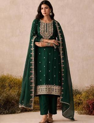 Women Ethnic Motifs Embroidered Regular Thread Work Kurta with Trousers & With Dupatta 1