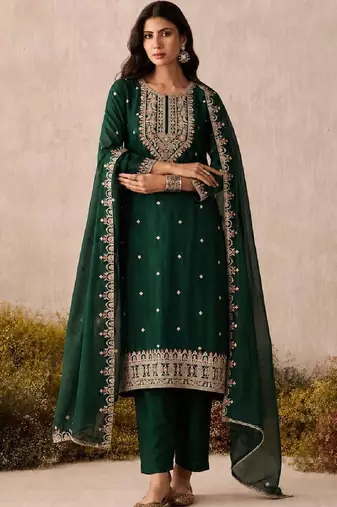 Women Ethnic Motifs Embroidered Regular Thread Work Kurta with Trousers & With Dupatta