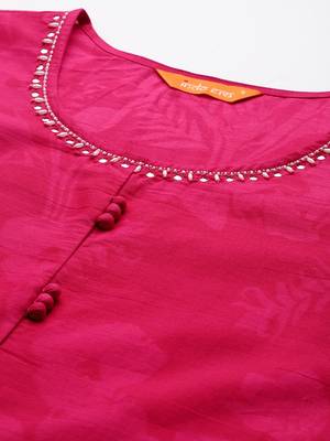 Floral Printed Beads & Stones  Cotton Kurta With Trousers & Dupatta 2