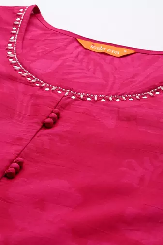 Floral Printed Beads & Stones Pure Cotton Kurta With Trousers & Dupatta
