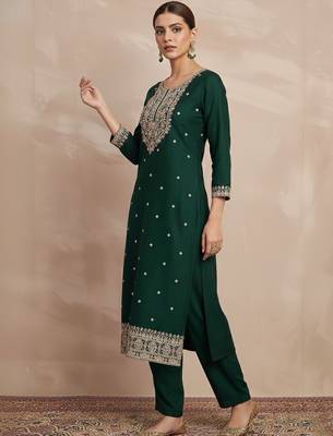Women Ethnic Motifs Embroidered Regular Thread Work Kurta with Trousers & With Dupatta 2