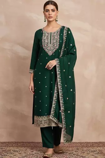 Women Ethnic Motifs Embroidered Regular Thread Work Kurta with Trousers & With Dupatta