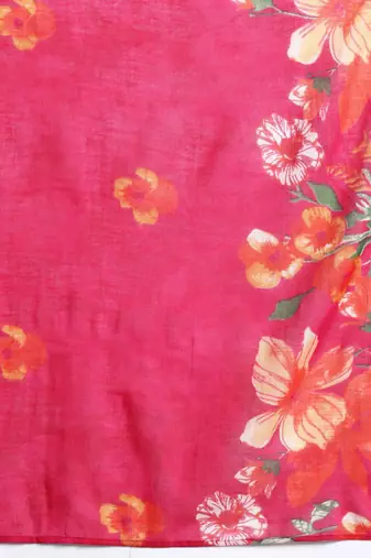 Floral Printed Beads & Stones Pure Cotton Kurta With Trousers & Dupatta