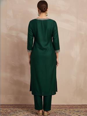 Women Ethnic Motifs Embroidered Regular Thread Work Kurta with Trousers & With Dupatta 4