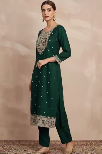 Women Ethnic Motifs Embroidered Regular Thread Work Kurta with Trousers & With Dupatta
