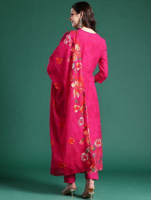 Floral Printed Beads & Stones  Cotton Kurta With Trousers & Dupatta 6
