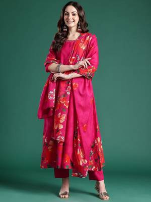 Floral Printed Beads & Stones  Cotton Kurta With Trousers & Dupatta 7