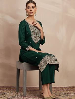 Women Ethnic Motifs Embroidered Regular Thread Work Kurta with Trousers & With Dupatta 7