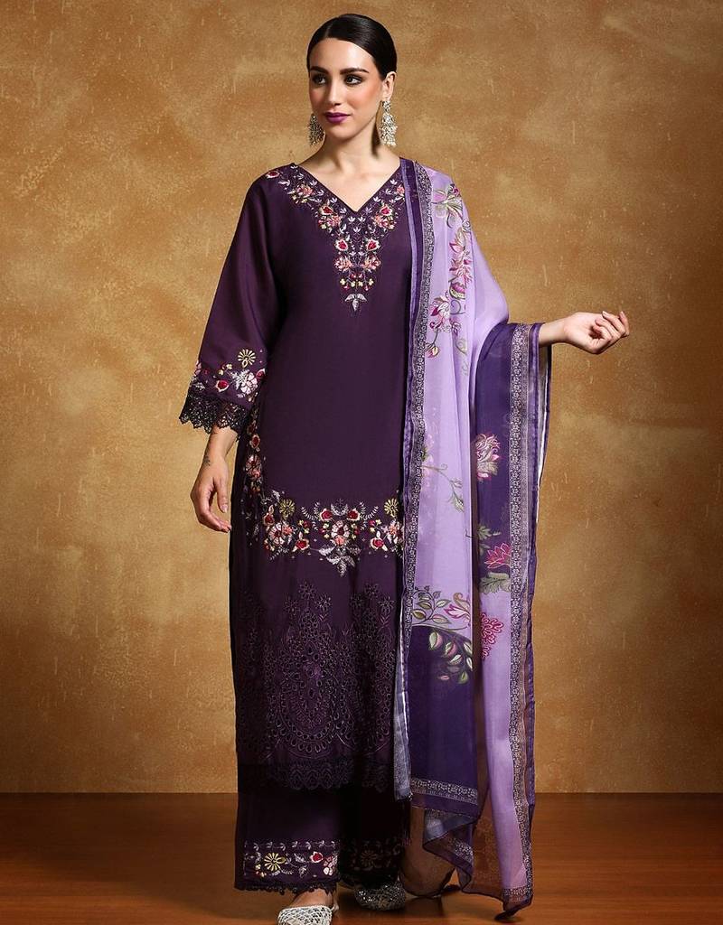 Women Floral Embroidered Regular Thread Work Pure Cotton Kurta with Trousers & With Dupatta