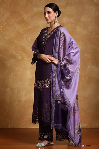 Women Floral Embroidered Regular Thread Work Pure Cotton Kurta with Trousers & With Dupatta