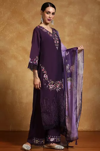 Women Floral Embroidered Regular Thread Work Pure Cotton Kurta with Trousers & With Dupatta