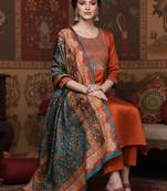 Rust Geometric Woven Design Regular Thread Work Kurta With Trouser With Dupatta