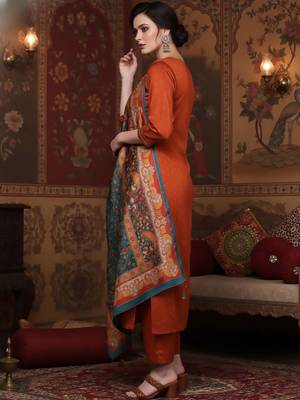 Rust Geometric Woven Design Regular Thread Work Kurta With Trouser With Dupatta 2