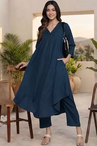 Women Empire Silk Crepe Kurta with Trousers
