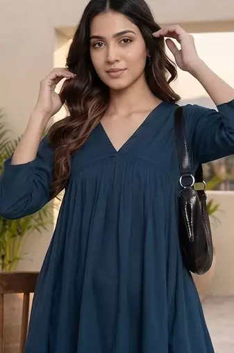 Women Empire Silk Crepe Kurta with Trousers