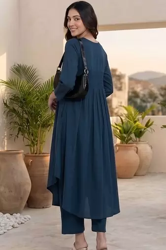 Women Empire Silk Crepe Kurta with Trousers